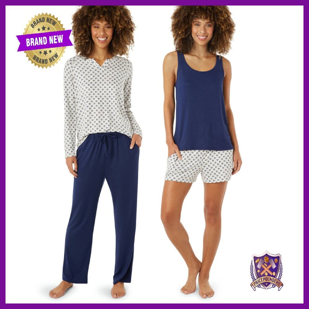 4pc Pajama Set Long Sleeve Jogger Tank Shorts Cozy Lounge Sleepwear